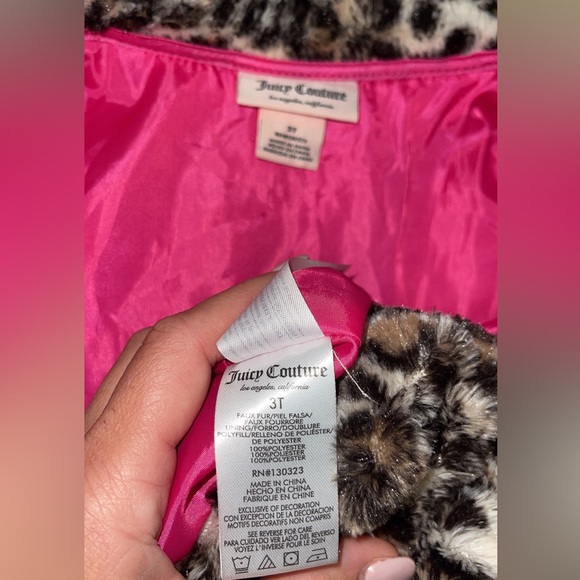 Juicy Couture girls coat, faux fur leopard print with pink lining, 3 T - Picture 4 of 5